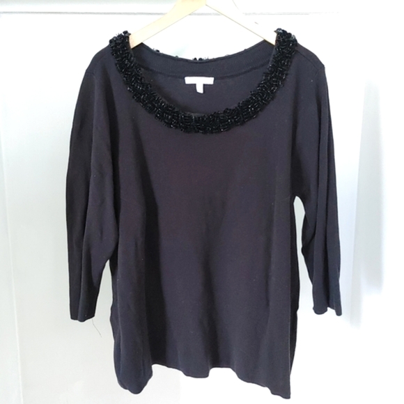 Talbots rsvp | black long sleeved sweater with beaded collar plus sized - Picture 1 of 7